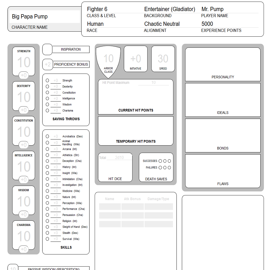 Image of the digital character sheet